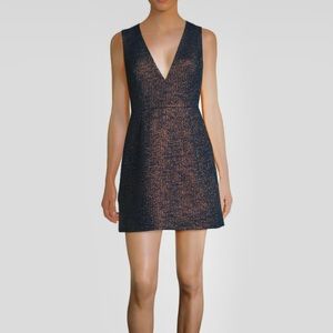 NWT Laundry by Shelli Segal Black w/Metallic Gold Fit & Flare, Deep V-Neck Dress